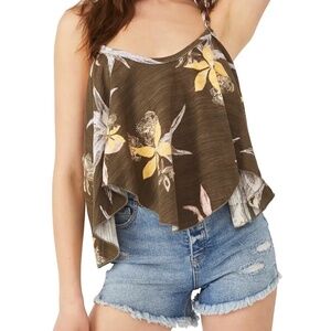 Free People We the Free Hey Girl Tank Top Army Combo Women's S Floral Back Cross